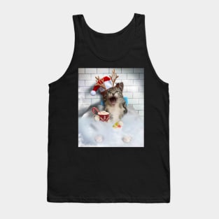 Cat Kitty Christmas Xmas Bathing Bath Funny Reindeer Deer Tank Top